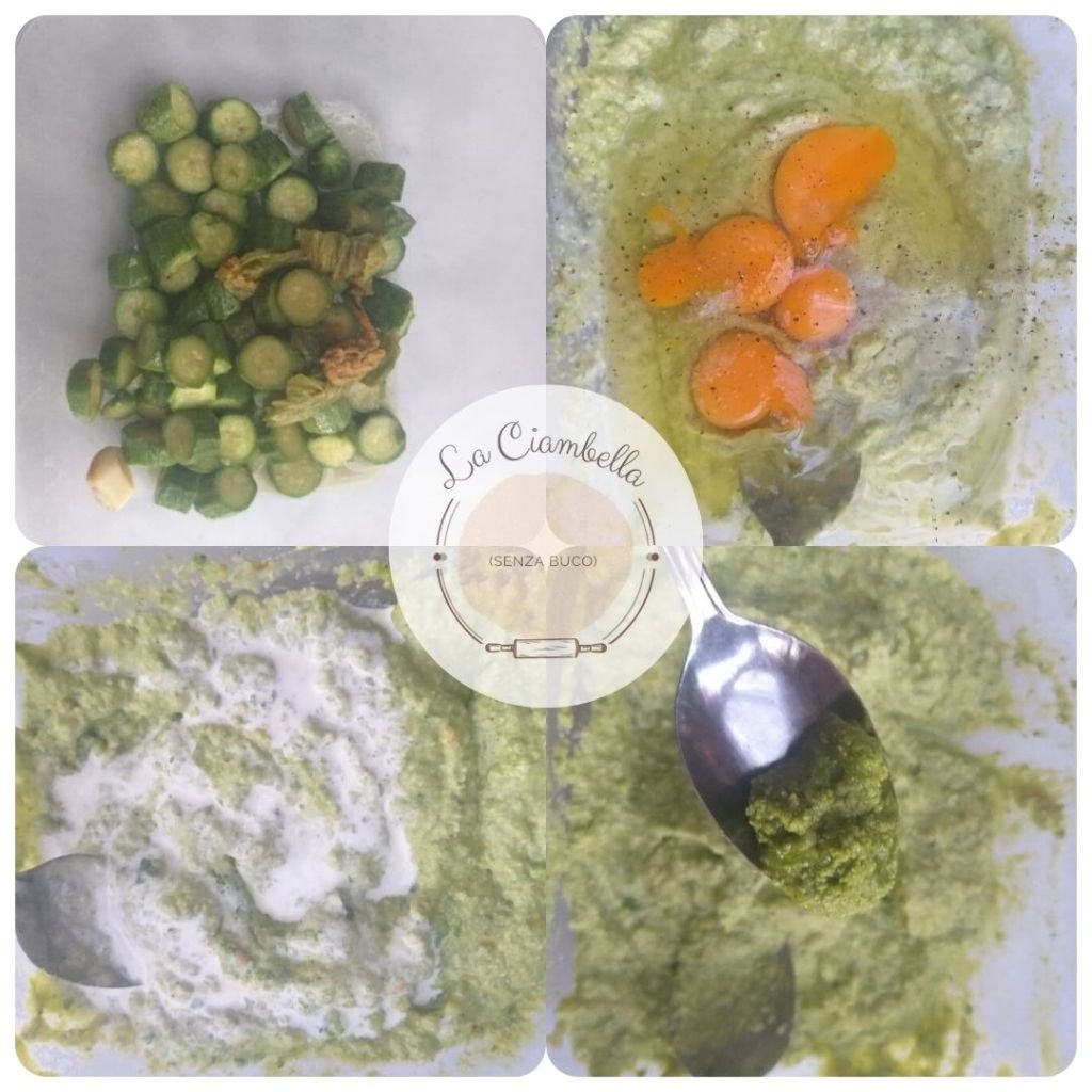 Preparazione del flan zucchine e pesto