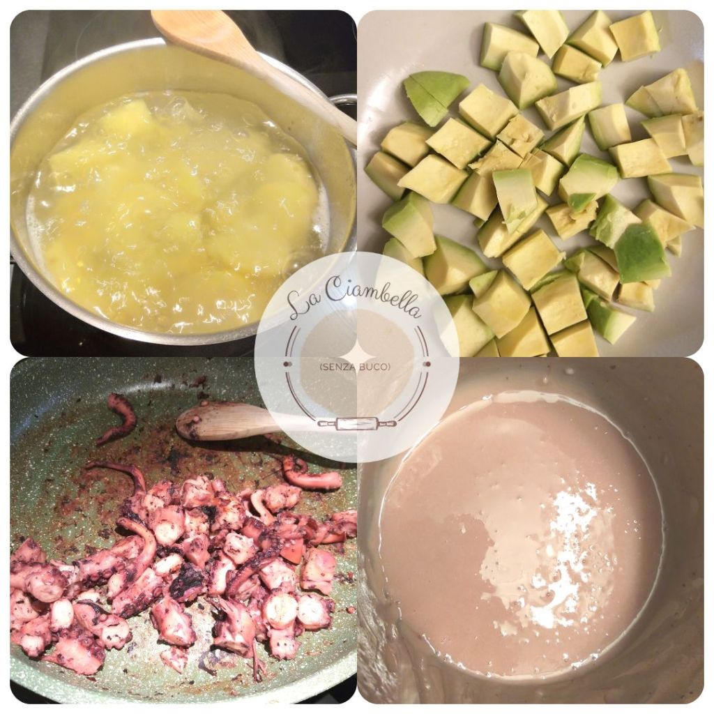 preparazione tortino patate e polpo