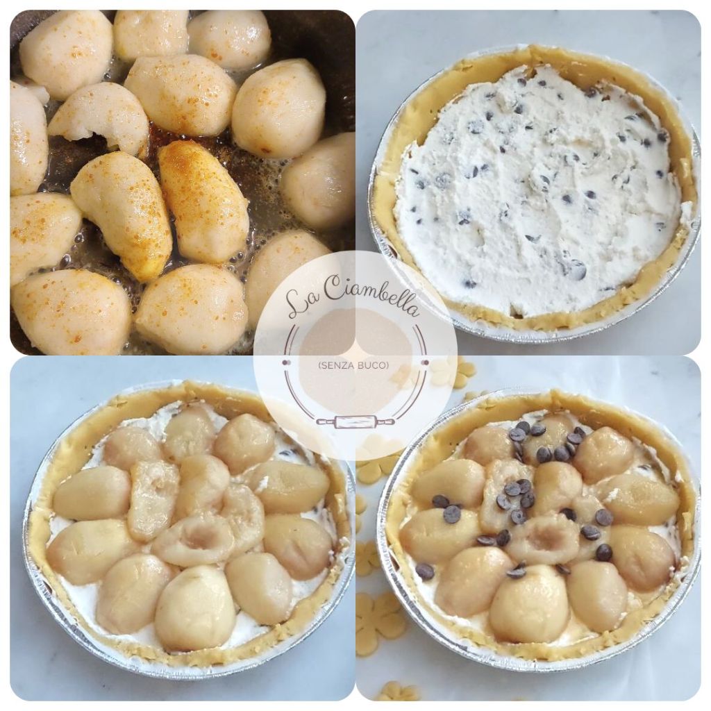 Preparazione della crostata ricotta pere e cioccolato