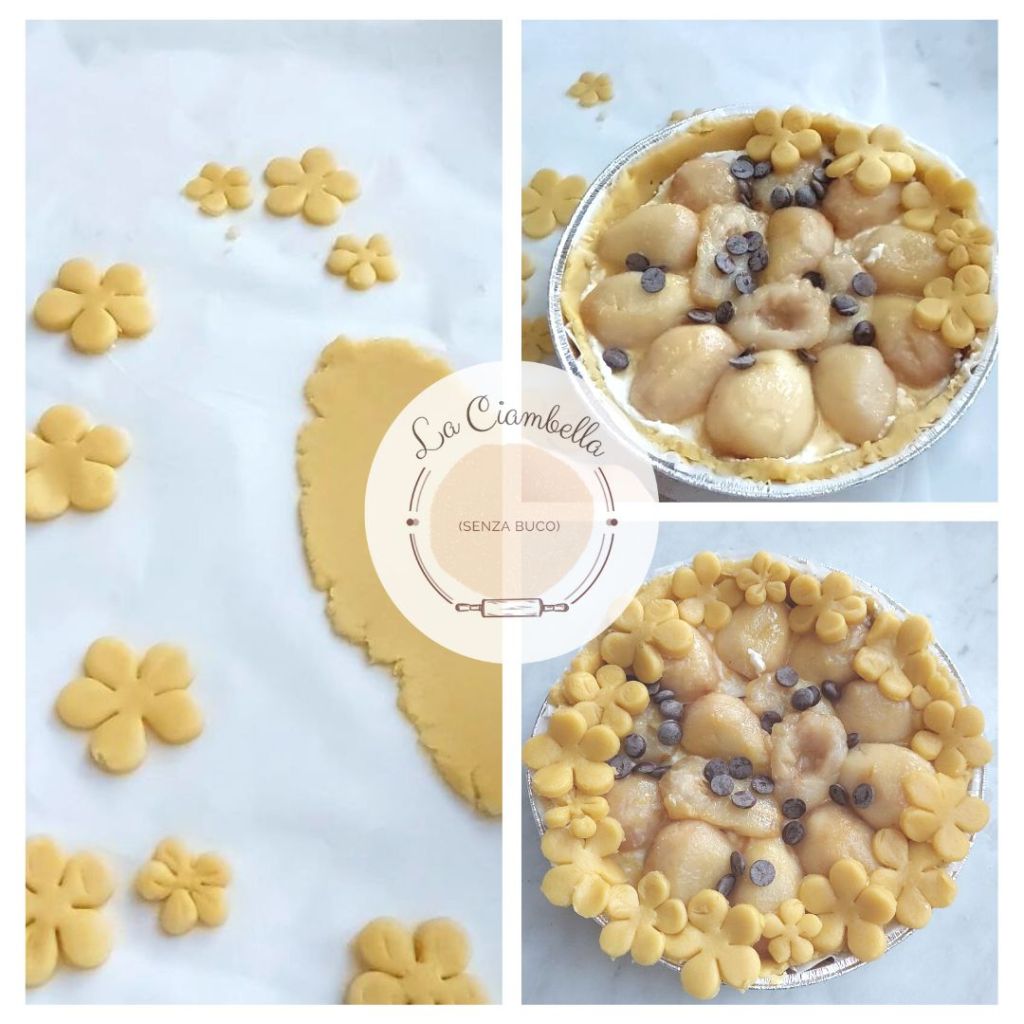 Decorazione della crostata ricotta pere e cioccolato